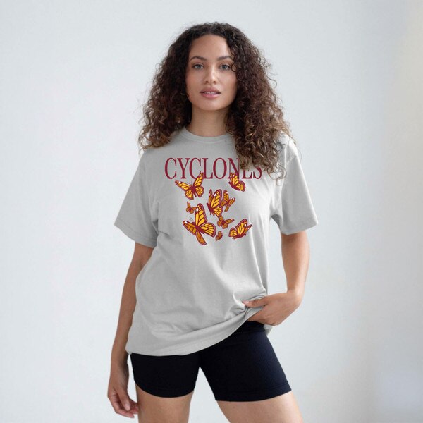 Chicka-D Women's Iowa State Butterfly Stone Gray T-Shirt